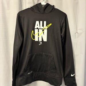 Nike Black Hoodie with White & Neon Yellow 'ALL IN' Graphic